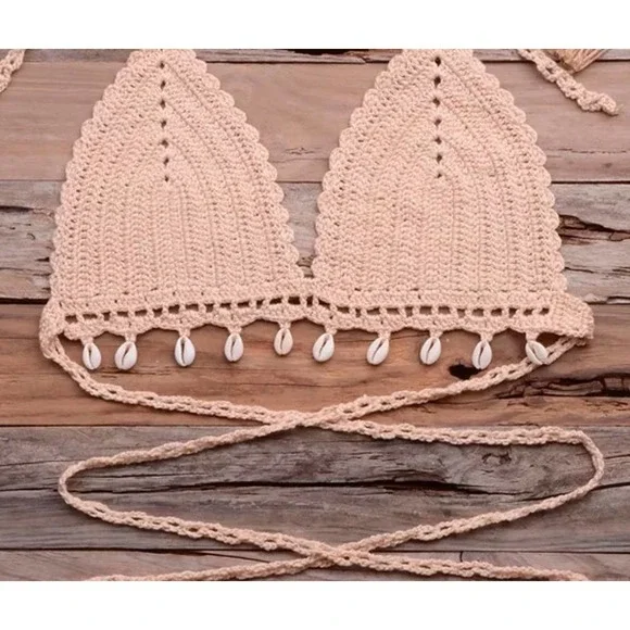 Mint Green SEXY Seashell Crochet Wrap Around Waist & Neck Tie TOP ONLY NEW!🐚 - Picture 10 of 14